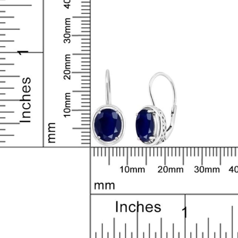 925 Sterling Silver with 5.00 Cttw Navy Blue Sapphire Oval Leverback Earrings - Picture 5 of 5